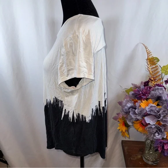 Alfani Black White Ombre Tee L Abstract Brushstroke Short Sleeve - Picture 2 of 8